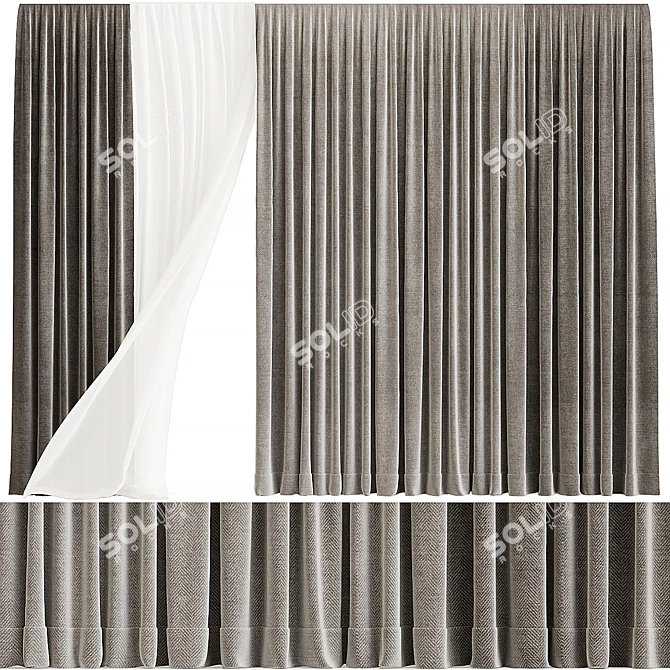 Elegant Velvet Window Curtain 3D model image 1