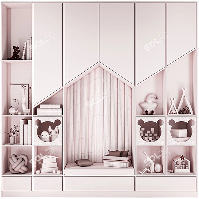 Kids Customizable Modular Wardrobe 3D model image 3