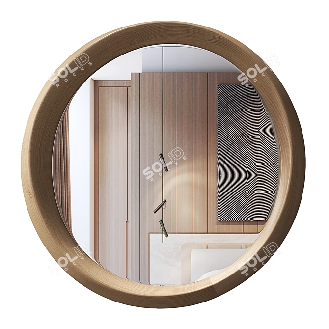 Handcrafted Oval Wood Mirror 3D model image 1