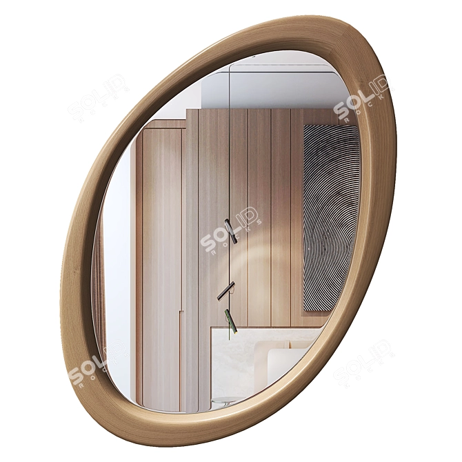 Handcrafted Asymmetrical Wooden Mirror 3D model image 1