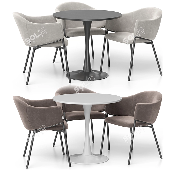 Eliza Velvet Beige Chair & Tulip White Table 3D model image 2