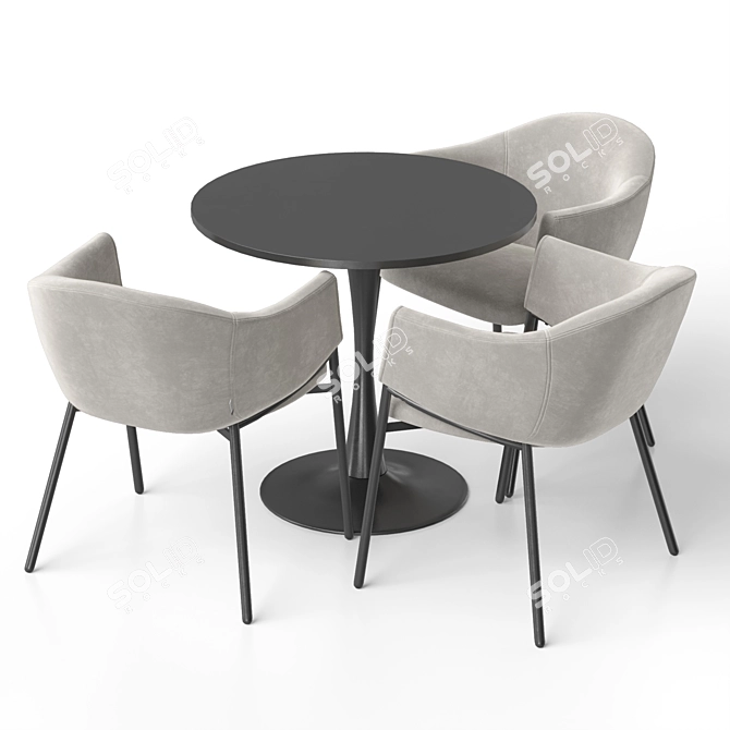 Eliza Velvet Beige Chair & Tulip White Table 3D model image 4