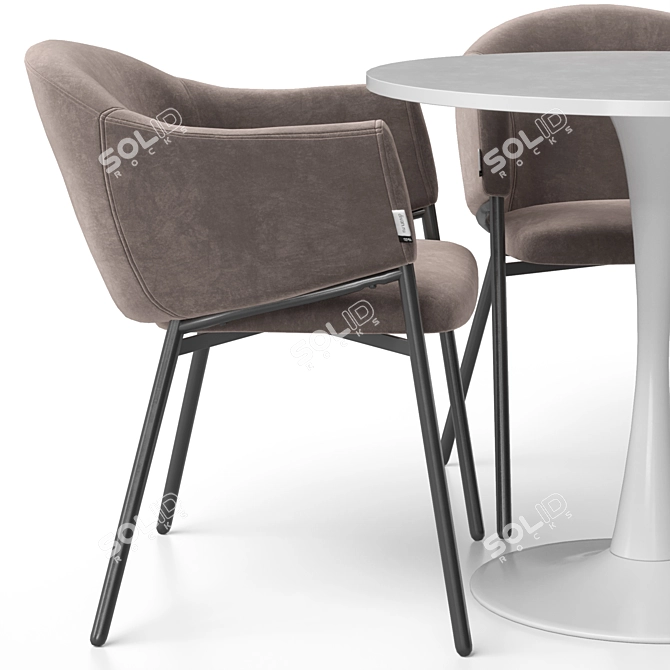 Eliza Velvet Beige Chair & Tulip White Table 3D model image 5