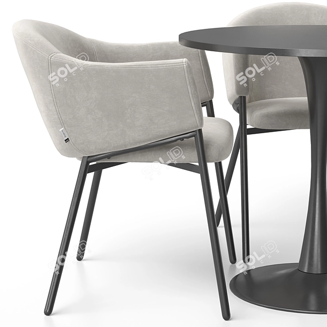 Eliza Velvet Beige Chair & Tulip White Table 3D model image 6