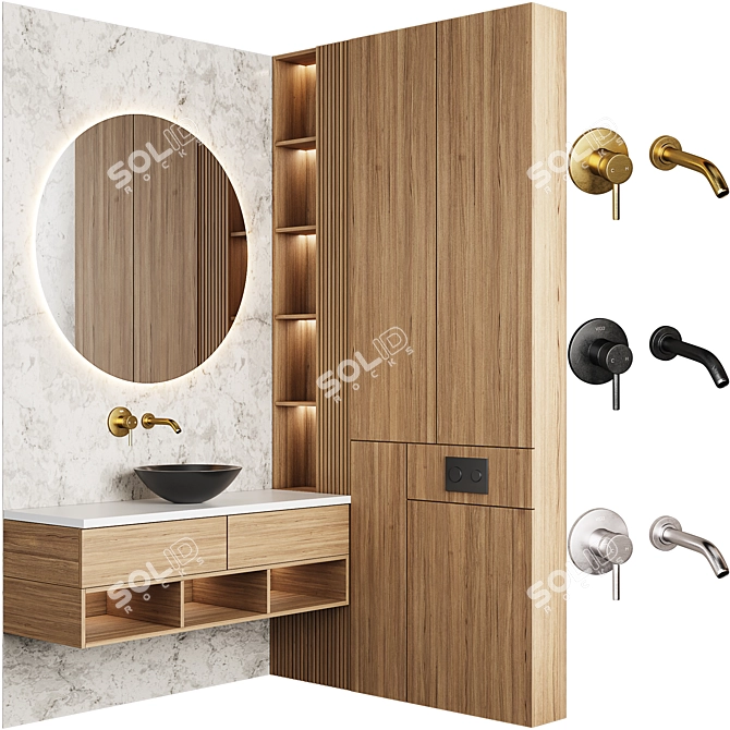 Modern Bathroom Furniture Set in 3 Colors 3D model image 1