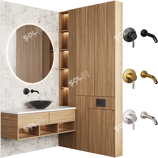 Modern Bathroom Furniture Set in 3 Colors 3D model image 2