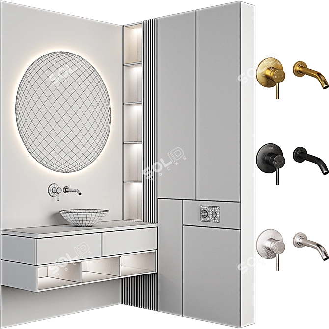 Modern Bathroom Furniture Set in 3 Colors 3D model image 6