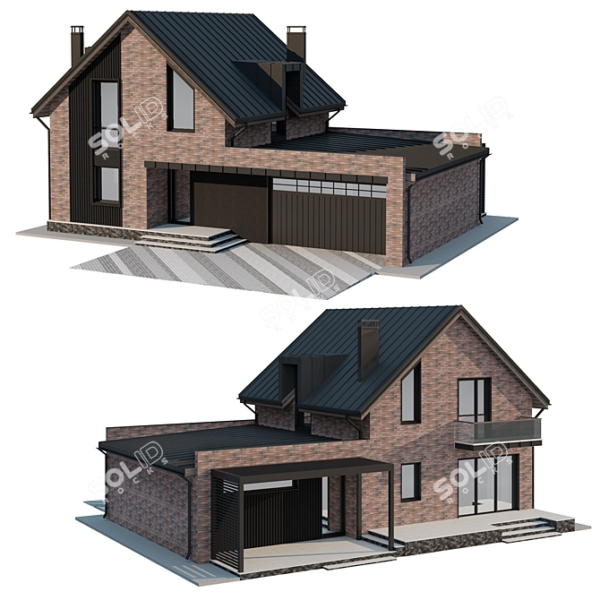 Two-Story Cottage with Garage 3D model image 5