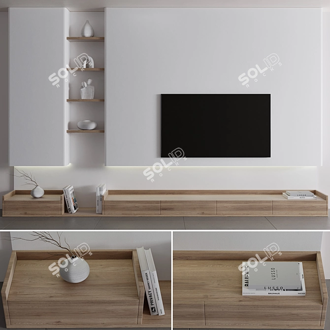 Modern TV Wall Shelf Set 3D model image 3