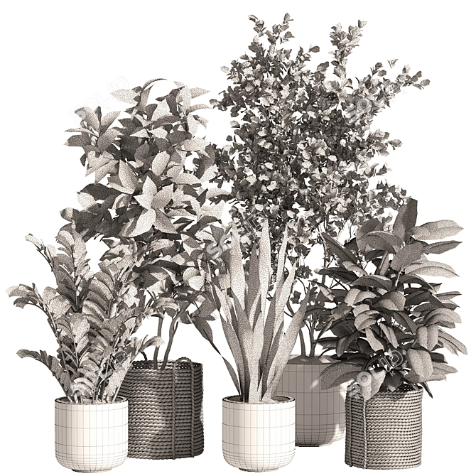 Rattan Stone Indoor Plant Set 3D model image 8