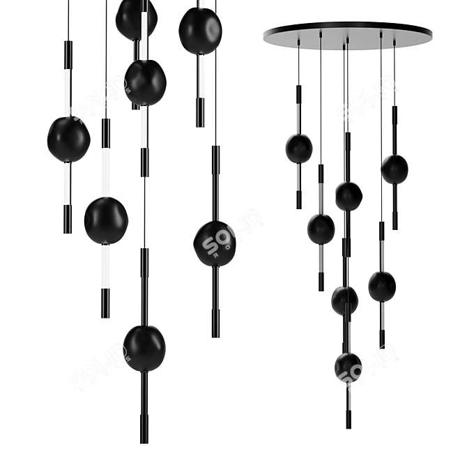 Black Glass Pendant Chandelier Set 3D model image 1