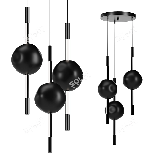 Black Glass Pendant Chandelier Set 3D model image 2