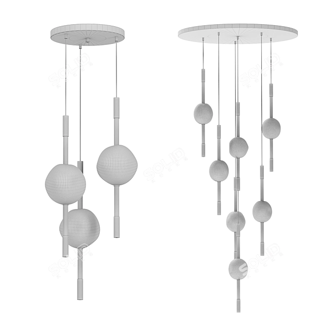 Black Glass Pendant Chandelier Set 3D model image 3