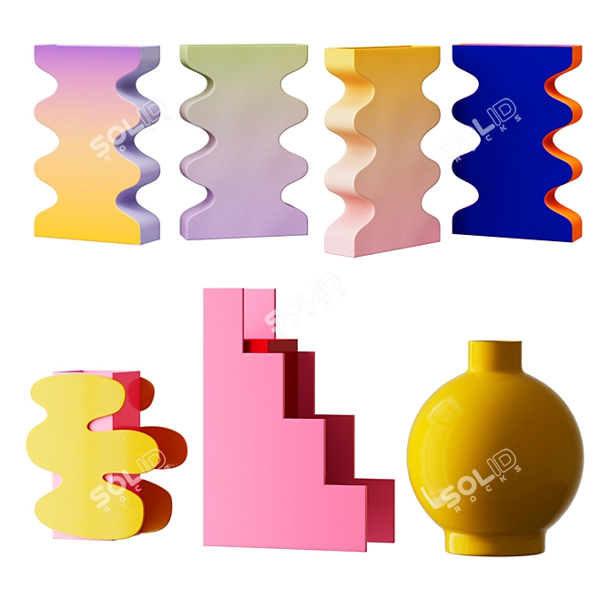 Artful Aluminum Vases Collection 3D model image 1