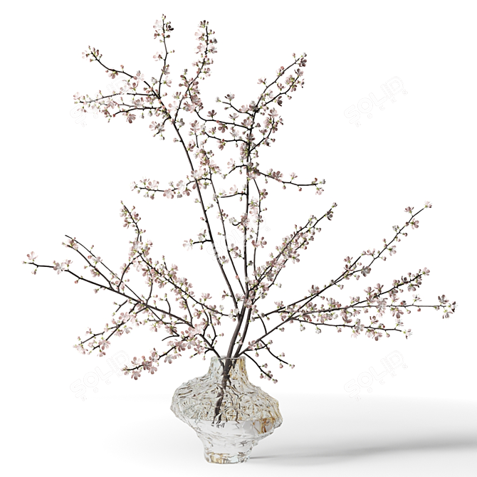 Blooming Branches Glass Ribbed Vase 3D model image 1