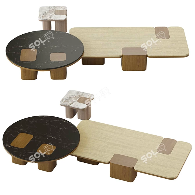 Italian Marble Coffee Table Set 3D model image 1