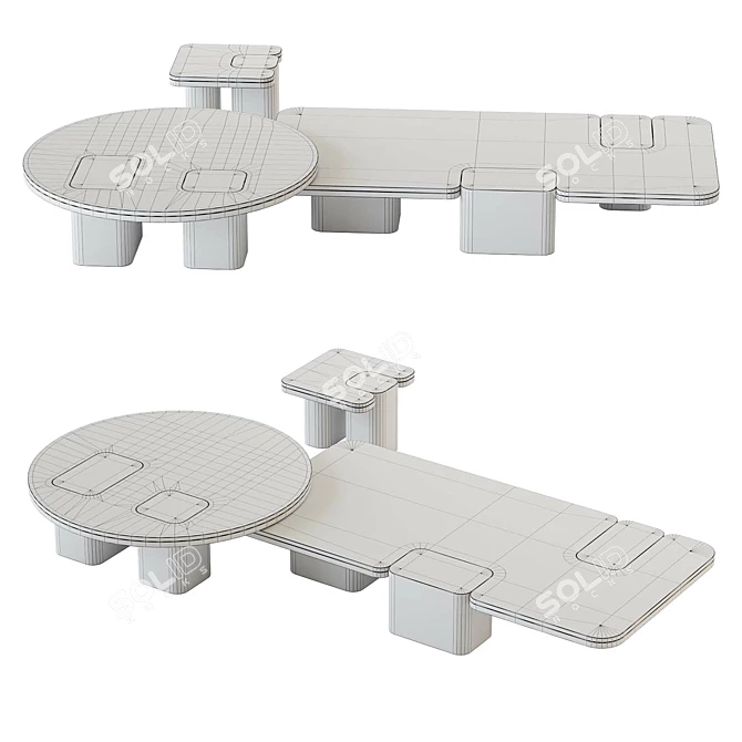 Italian Marble Coffee Table Set 3D model image 5