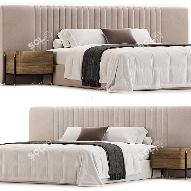 Elegant Audraya Upholstered Platform Bed 3D model image 2