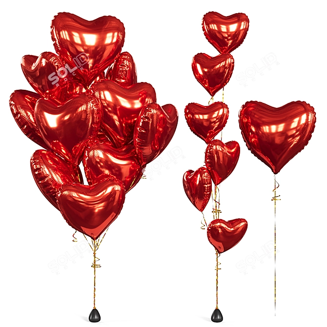 Heart-Shaped Foil Balloons, 3D Model 3D model image 1