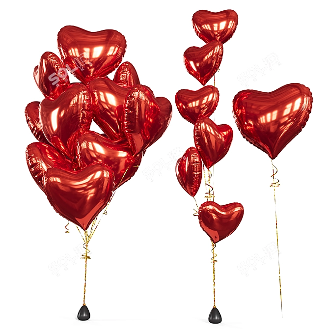 Heart-Shaped Foil Balloons, 3D Model 3D model image 4