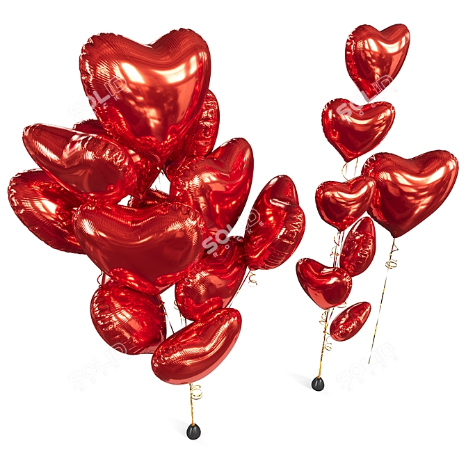 Heart-Shaped Foil Balloons, 3D Model 3D model image 5