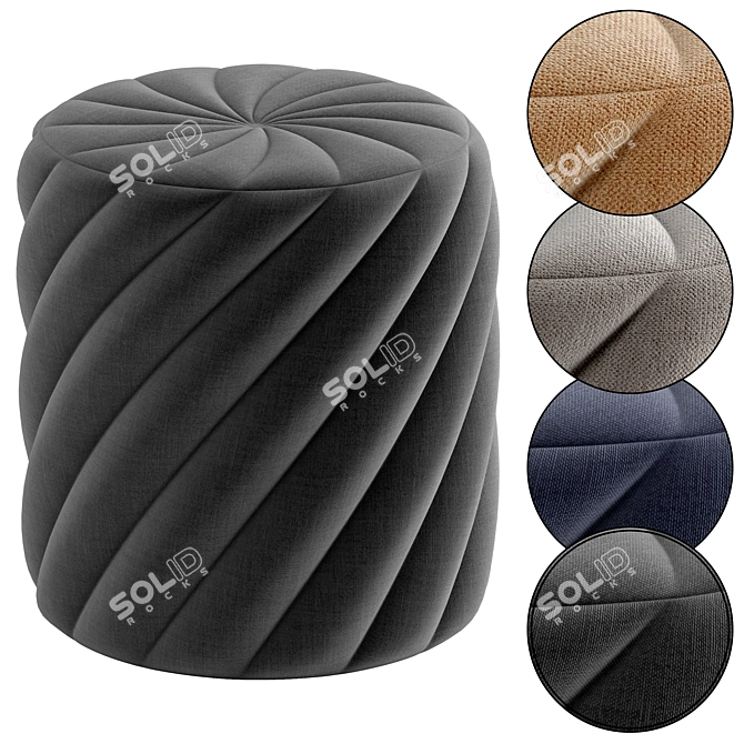 Contemporary Two-Tone Fabric Pouf 3D model image 4