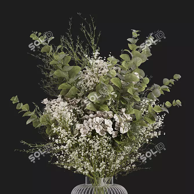 Winter Eucalyptus Rose Bouquet 3D model image 5