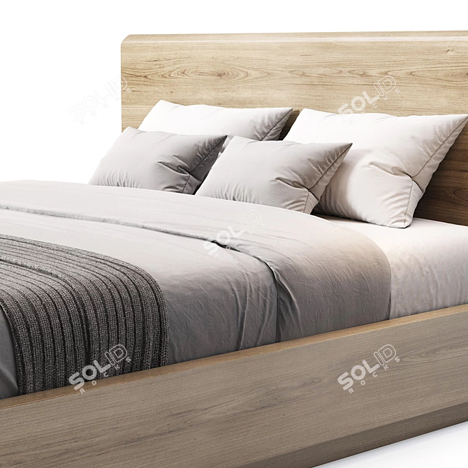 Modern Oak Pedestal Bed Frame 3D model image 4