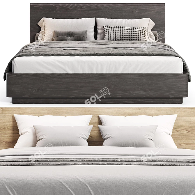 Modern Oak Pedestal Bed Frame 3D model image 5