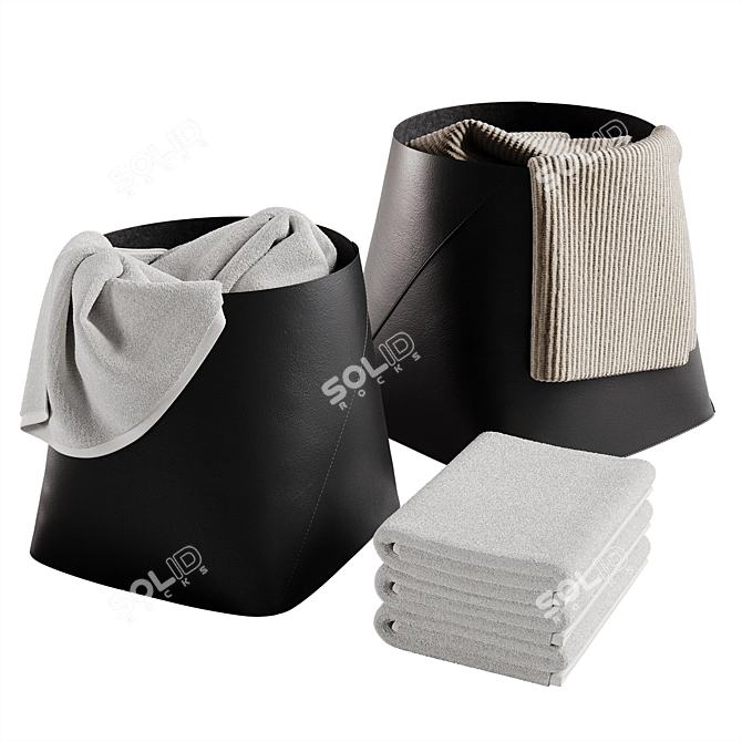 Black Leather Storage Baskets Set 3D model image 1