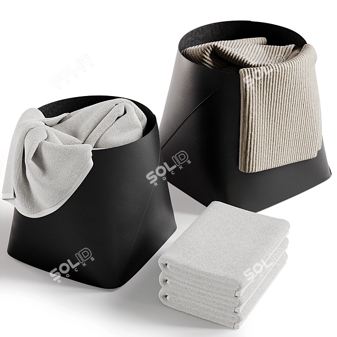 Black Leather Storage Baskets Set 3D model image 3