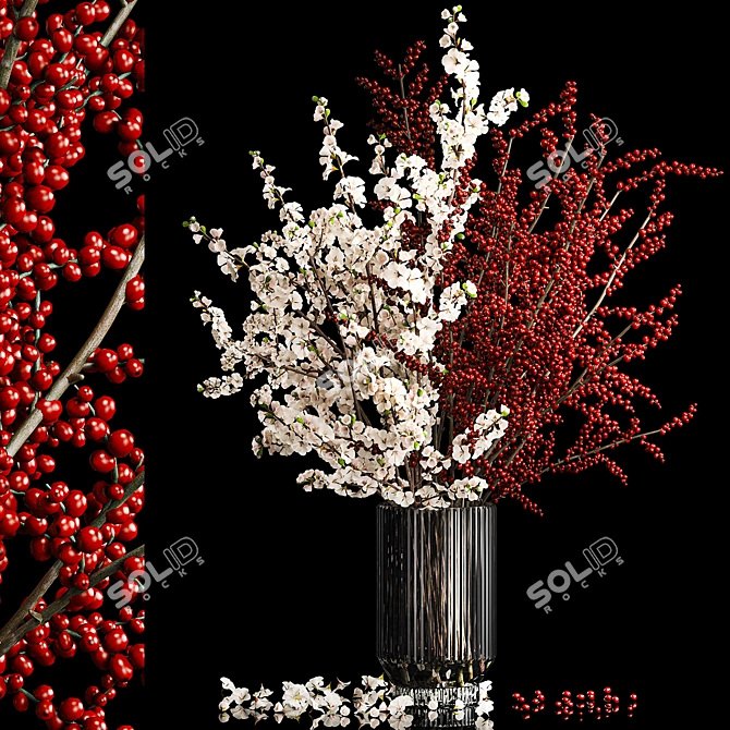 Modern Sakura Blossoms Vase Bouquet 3D model image 1