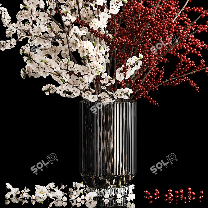 Modern Sakura Blossoms Vase Bouquet 3D model image 4