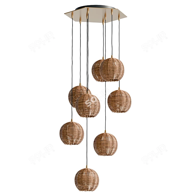 Elegant Solaris Brass Rattan Chandelier 3D model image 1