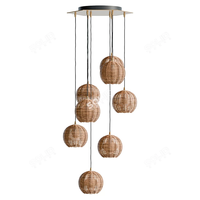 Elegant Solaris Brass Rattan Chandelier 3D model image 2