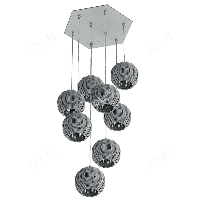 Elegant Solaris Brass Rattan Chandelier 3D model image 6