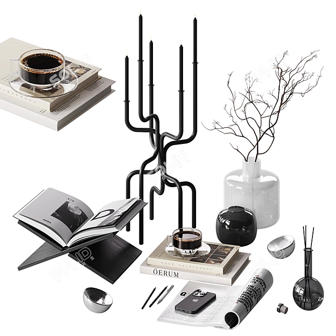 Modern Black Decorative Set Candle Holder 3D model image 1
