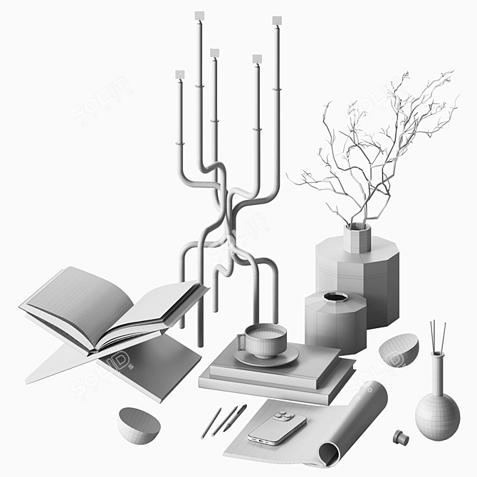 Modern Black Decorative Set Candle Holder 3D model image 5