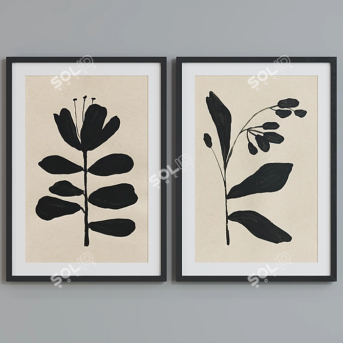 Modern Abstract Floral Picture Frame Set 3D model image 2