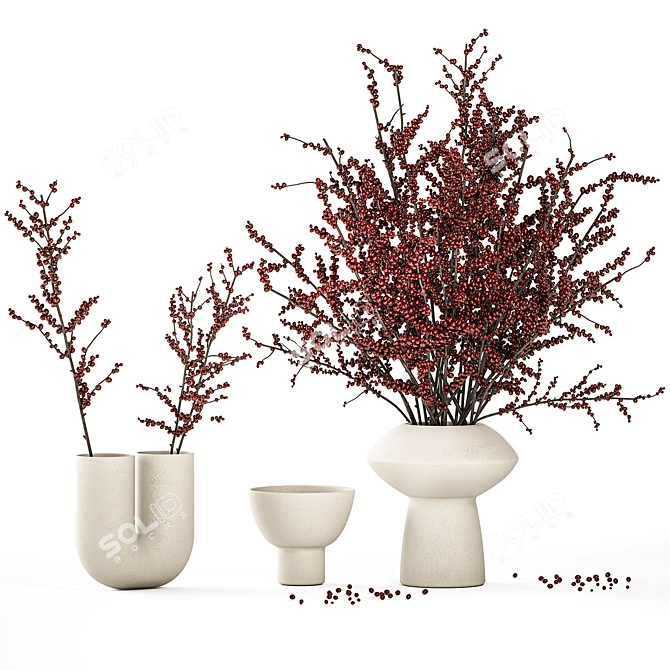 Modern Ilex Berry Bouquet 3D model image 5