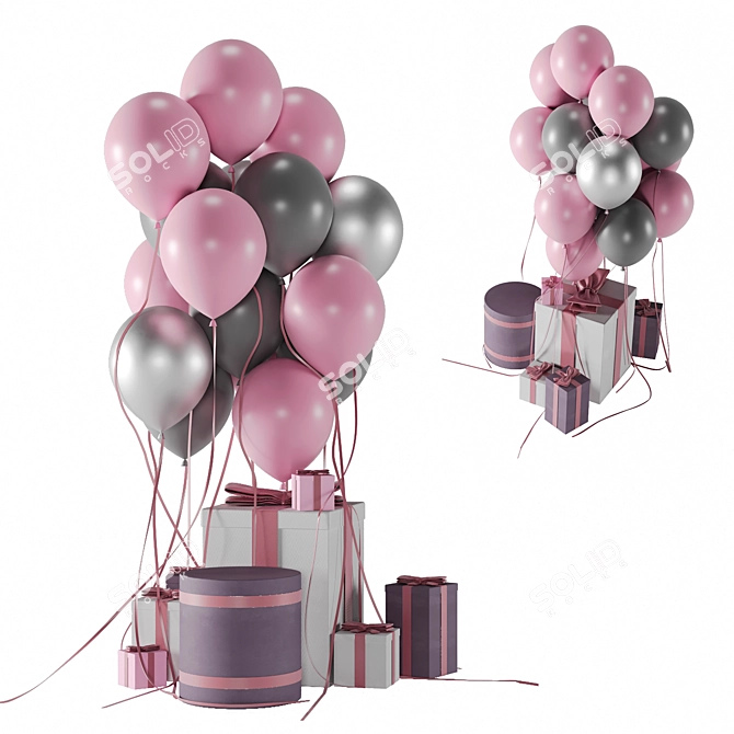 Decorative Set with Balloons & Gifts 3D model image 1