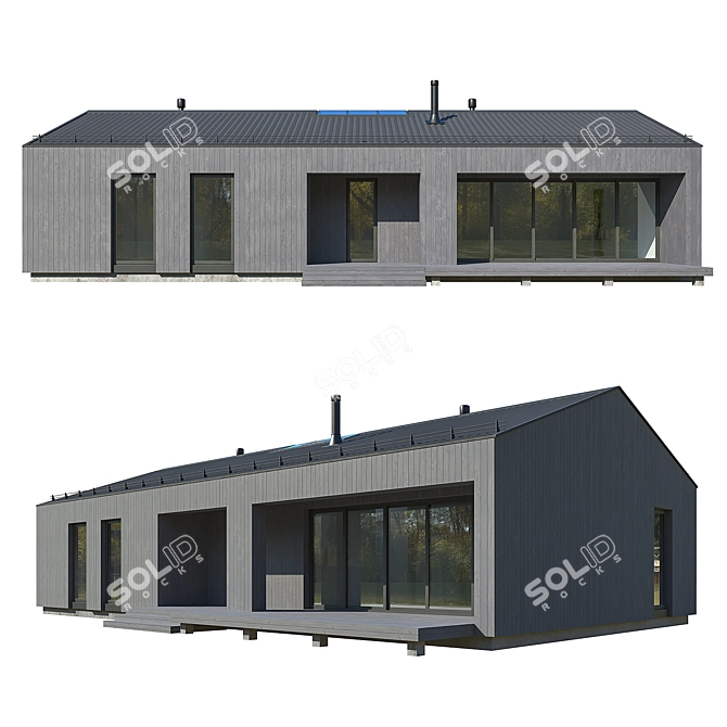 Modern Frame House with Terrace 3D model image 1