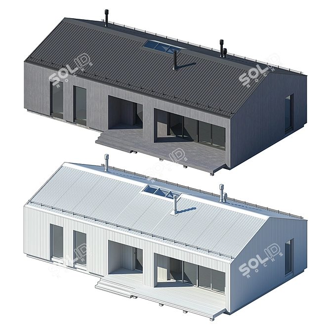 Modern Frame House with Terrace 3D model image 2