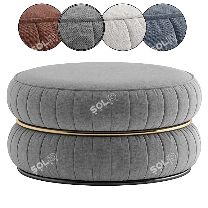 Two-Tone Fabric & Metal Pouf 3D model image 2