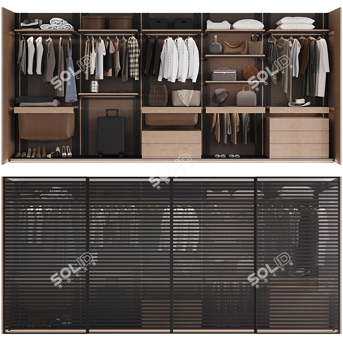 Modern Reeded Door Wardrobe Set 3D model image 1