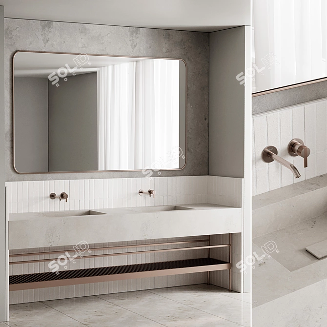 Minimalist Bathroom Set with Mirror 3D model image 1