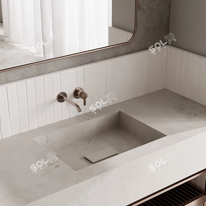 Minimalist Bathroom Set with Mirror 3D model image 4