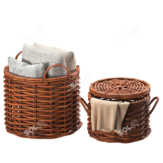 Rattan Baskets Set with Pillows 3D model image 3