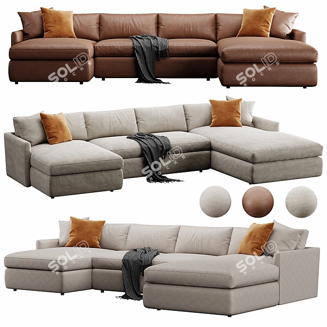 Versatile 3-Piece U-Shaped Sectional 3D model image 1