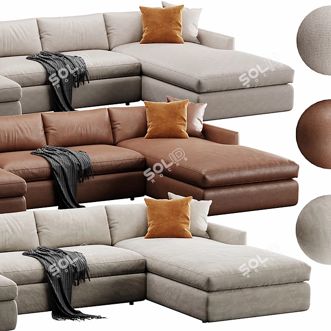 Versatile 3-Piece U-Shaped Sectional 3D model image 2